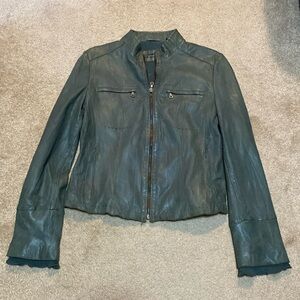 Tahari Green Leather Jacket